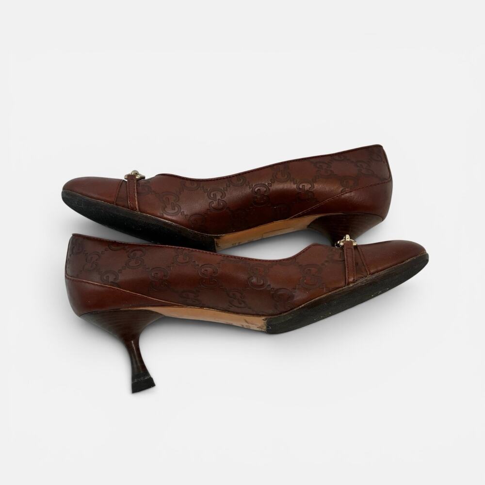 Gucci Guccissima Brown Leather Pumps Heels Gold Horsebit Logo Size 36C Italy - Picture 3 of 6